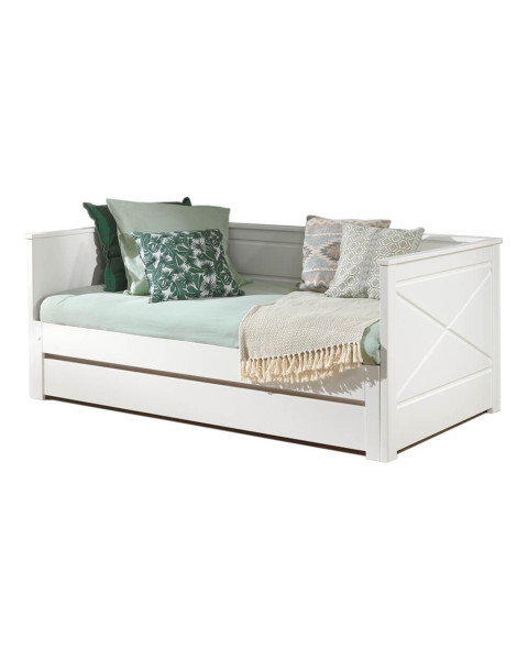 Lit multifonctionnel Scott blanc avec sommier extensible et tiroir de rangement pour chambre d'enfant