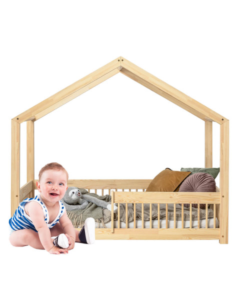 Lit cabane au sol Adeko modèle RMW en pin : un espace de sommeil sécurisé et confortable pour les enfants