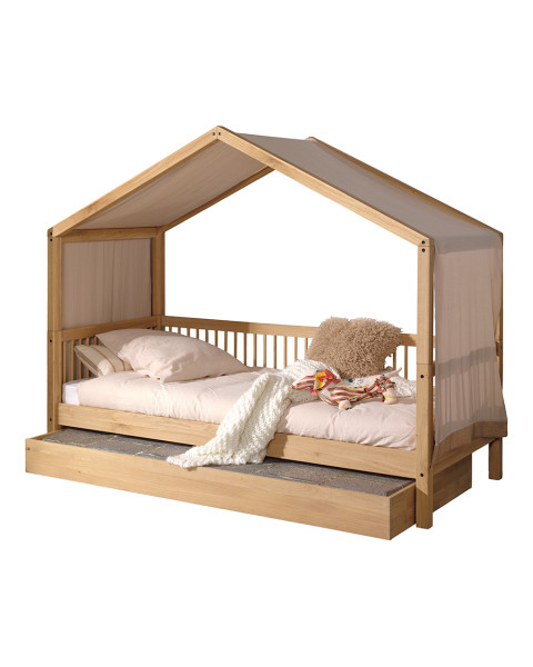 Lit cabane enfant Forrest en chêne bois foncé avec tiroir gigogne, style moderne - Disponible chez le Jurassien. Marque: Vipack