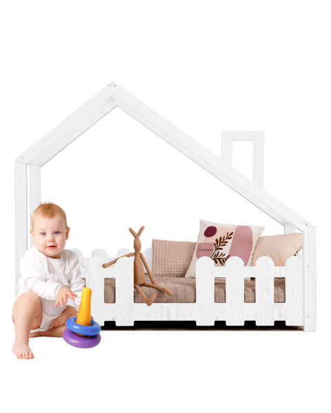 Lit Cabane Montessori Blanc Dudu – Lit Cabane Enfant Bébé avec barrière