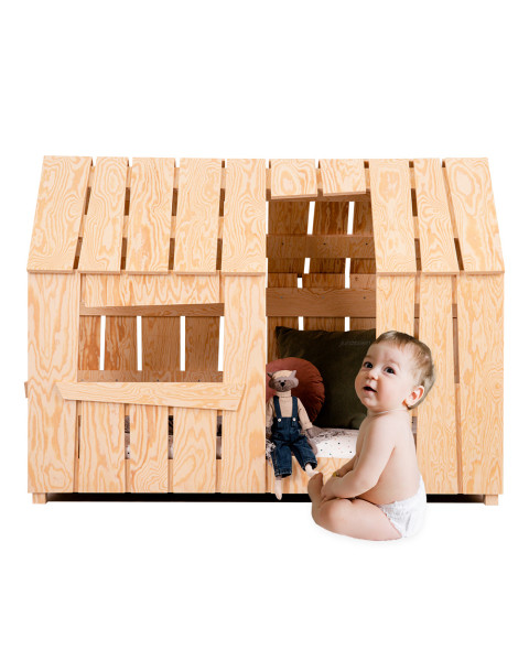 Lit Cabane Montessori Enfant en Bois Naturel - Adeko