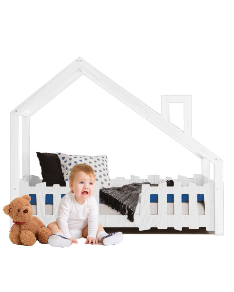 Lit Montessori cabane avec barrière blanc Yoko Baby