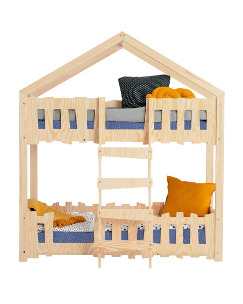 Lit superposé enfant cabane en bois Adeko Zippo P adapté pour matelas de largeur 90 cm