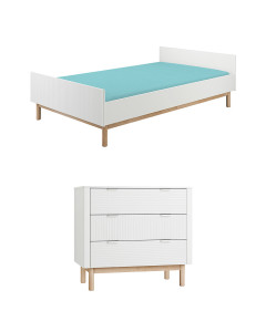 Pack Duo chambre enfant Miloo blanc avec lit 120x200 + commode 3 tiroirs