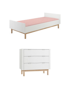 Pack Duo chambre enfant Miloo blanc avec lit 90x200 + commode 3 tiroirs