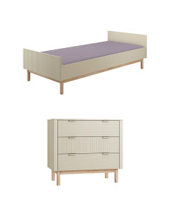 Pack Duo chambre enfant Miloo champagne avec lit 90x200 + commode 3 tiroirs