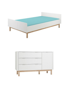 Pack Duo chambre enfant Miloo blanc avec lit 120x200 + grande commode