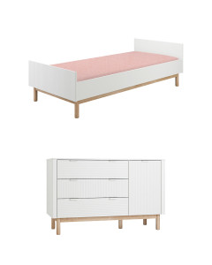 Pack Duo chambre enfant Miloo blanc avec lit 90x200 + grande commode