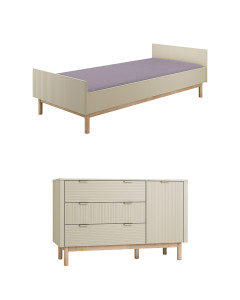 Pack Duo chambre enfant Miloo champagne avec lit 90x200 + grande commode