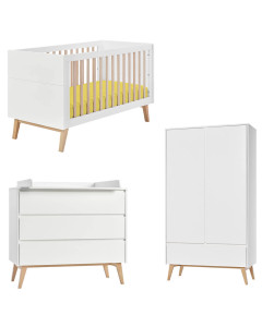 Pack lit bébé 70x140 + commode à langer + armoire 2P Swing blanc