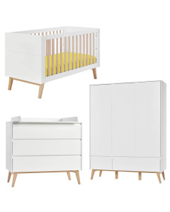 Pack lit bébé 70x140 + commode à langer + armoire 3P Swing blanc