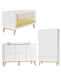 Pack lit bébé 70x140 + large commode à langer + armoire 2P Swing blanc