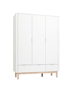 Large armoire 3 portes de la gamme Miloo blanche et bois de Pinio