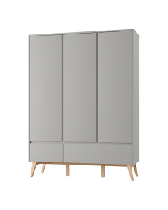 Armoire grande capacité 3 portes grise et bois Swing