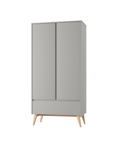 Armoire grise et bois Swing 2 portes, 1 tiroir, design années 60, marque Pinio - Jurassien