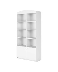 Bibliothèque étagères haute de chambre enfant Babydreams blanche, 8 cases, design simple et propice à la détente et à la curiosité, fabriquée en Pologne par Kocot Kids. Couleur blanche, fabriquée en mélamine, avec compartiments inférieurs sécurisés par 2 