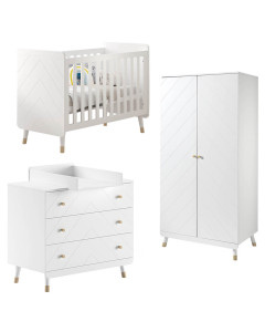 Pack chambre bébé 3 pièces Billy blanc : lit, commode à langer et armoire