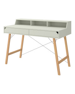 Bureau d'étude pour chambre d'enfant sage olive Lotta - Bois massif et MDF, pieds en chêne massif - 2 tiroirs spacieux, passe-câbles intégré - Design scandinave