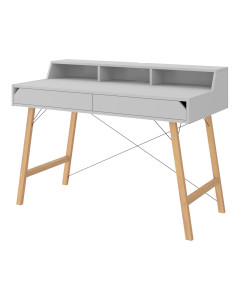 Bureau pour chambre d'enfant avec rangement intégré gris Lotta, alliant design moderne et fonctionnalité, fabriqué en bois massif et panneau, marque Bellamy.