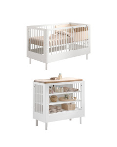 Pack mobilier bébé blanc Forrest en bois massif, lit 70x140 et meuble à langer, par Jaxx - Disponible chez Jurassien.