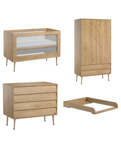 Chambre de bébé complète Bosque Vox Oak, rétro et scandinave, lit évolutif, commode à langer, armoire penderie - Jurassien