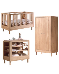 Chambre bébé complète en bois foncé Forrest avec meuble à langer, style moderne, par Jaxx, disponible chez le Jurassien.