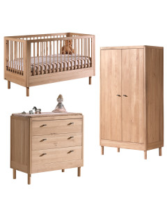 Chambre bébé complète en chêne Forrest avec commode à langer, design intemporel, bois foncé, par Jaxx chez Jurassien