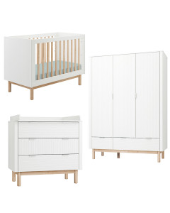 Pack Trio chambre bébé Miloo blanche avec lit bébé 60x120 + commode à langer + armoire 3 portes