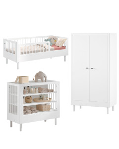 Chambre complète enfant blanc Forrest en bois massif, style moderne, avec rangement par Jaxx, disponible chez Jurassien.