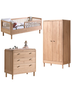 Chambre complète pour tout-petit en chêne foncé Forrest, style élégant et durable de Jaxx, disponible chez le Jurassien.