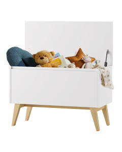 Coffre spacieux pour jouets en bois et blanc Swing de Pinio