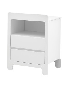 Commode Moon avec niche de rangement de marque Pinio en MDF blanc, design moderne et pratique pour chambre de bébé, fabriquée en Europe.