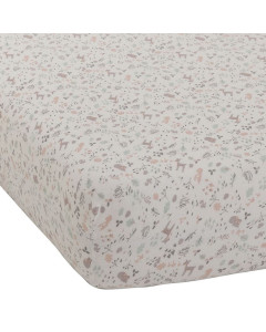 Drap-housse lit bébé 60x120 lilas floral en coton Oeko-Tex - Domiva, disponible chez le Jurassien