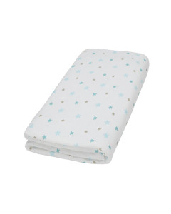 Drap-housse imprimé Domiva 70x140 blanc étoiles aqua, coton Oeko-Tex, disponible chez le Jurassien.