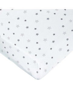 Drap-housse lit bébé 70x140 blanc étoiles en coton jersey Oeko-Tex, marque Domiva, disponible chez le Jurassien