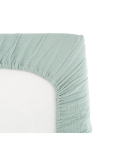 Drap housse lange 60x120 celadon en gaz de coton pour matelas bébé Domiva