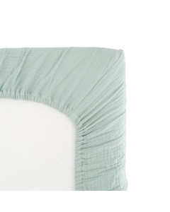 Drap housse lange 70x140 celadon en gaz de coton pour matelas bébé Domiva