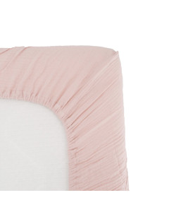 Drap housse lange 70x140 vieux rose en gaz de coton pour matelas bébé Domiva