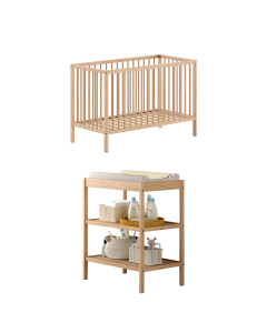 Duo lit bébé 60x120 et table à langer hêtre Dino en bois naturel, ensemble Jaxx chez Le Jurassien