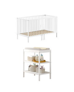 Duo lit bébé 70x140 et table à langer blanc Dino, ensemble évolutif élégant, par Jaxx chez le Jurassien.