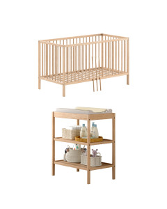 Lit bébé évolutif 70x140 et table à langer hêtre naturel Dino Jaxx, durable, chez le Jurassien.