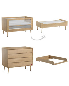 Ensemble lit bébé évolutif et commode à langer Bosque Vox Oak chêne