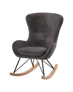 Fauteuil à bascule Rocky, tissu bouclette anthracite, design cosy pour chambre enfant, par Jaxx, disponible chez le Jurassien.