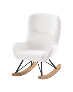 Fauteuil à bascule enfant blanc en tissu bouclette Rocky, élégant et confortable, disponible chez Jurassien, marque Jaxx.