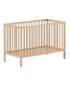 Lit à barreaux bébé 60x120 en hêtre Dino bois naturel par Jaxx, robuste et simple, disponible chez le Jurassien