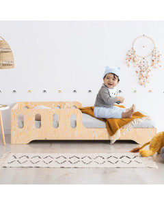 Lit montessori bois blanc et gris pour enfant 70x140 cm - Ciel & terre