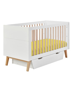 Lit bébé évolutif avec option tiroir blanc et bois Swing 70x140 de Pinio