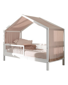 Lit cabane enfant blanc Forrest en hêtre, barrière sécurité, design élégant, disponible chez Le Jurassien, marque Vipack.