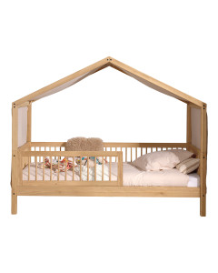 Lit cabane poir enfant en chêne massif avec barrière Forrest pour enfant - Vipack, disponible chez le Jurassien