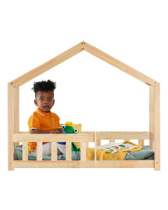 Lit cabane pour bébé et enfant avec barrière Adeko RMP pour matelas 70x140